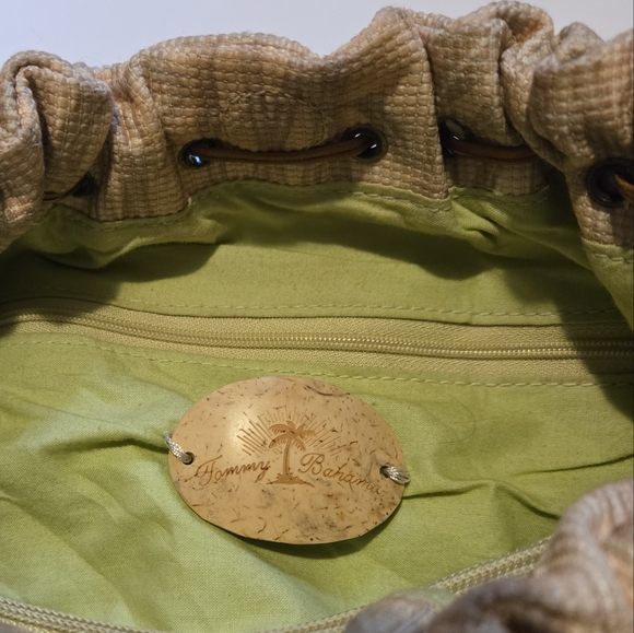 Tommy Bahama summer beach bag handbag 4 pocket purse palm trees wood handle tote - Picture 3 of 11